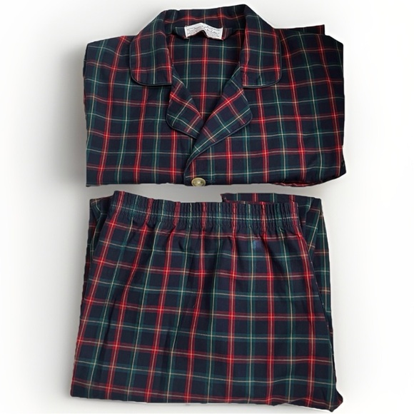 Oscar de la Renta Men’s M/L Pajamas Set Blue Red Plaid Designer Luxury Sleepwear - Picture 3 of 16